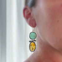 Raw Green Tourmaline and Dendritic Quartz Earrings with Twigs